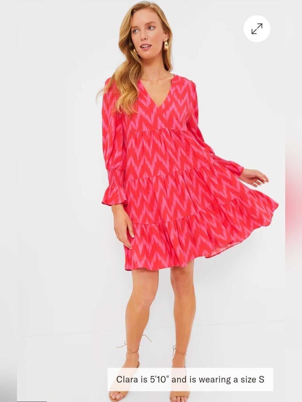 Pomander Place‎ Hot Pink Ikat Kenzo Dress Small Tiered Ruffle Sleeve Boho
